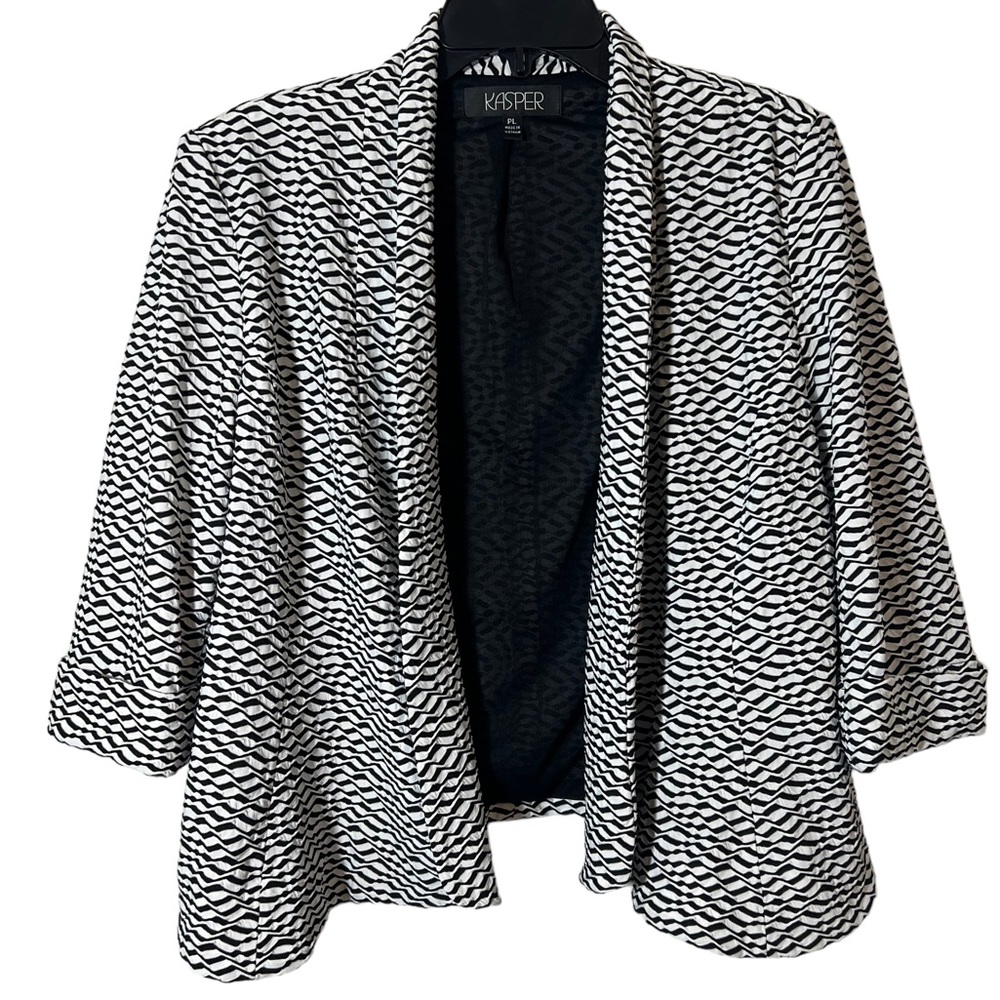 Kasper Open Front Black White Textured Jacket